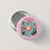 Niedlicher Cartoon Rosa Flamingo mit Polka Docks Button (Vorne & Hinten)