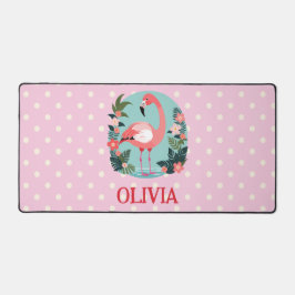 Niedlicher Cartoon Rosa Flamingo mit Polka Docks Schreibtischunterlage