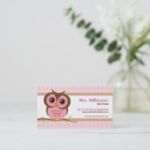 Niedlicher Cartoon Rosa Owl Lehrer Kontakt Visitenkarte (Stehend Vorderseite)
