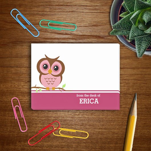 Niedlicher Cartoon Rosa Owl Personalisiert Post-it Klebezettel