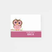 Niedlicher Cartoon Rosa Owl Personalisiert Post-it Klebezettel (Vorderseite)