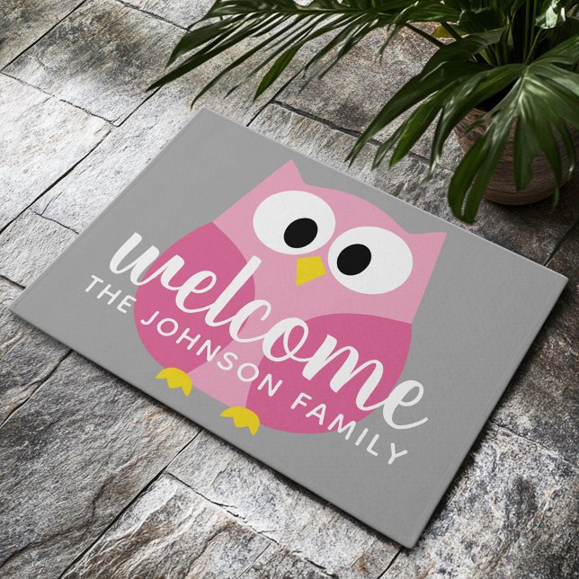 Niedlicher Cartoon - Rosa und Grau Individuelle Na Fußmatte (Custom Welcome Doormat)