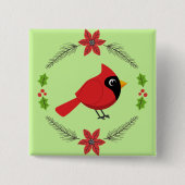 Niedlicher Cartoon Roter Kardinal mit Blume Button (Vorderseite)