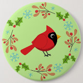 Niedlicher Cartoon Roter Kardinal mit Blume Button (Vorderseite)