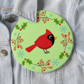 Niedlicher Cartoon Roter Kardinal mit Blume Button (Beispiel)