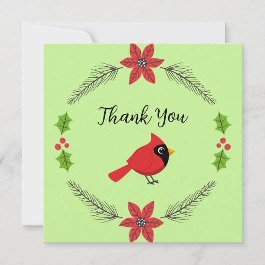 Niedlicher Cartoon Roter Kardinal mit Blume Dankeskarte (Vorderseite)