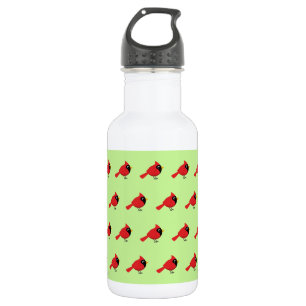 Niedlicher Cartoon Roter Kardinal mit Blume Edelstahlflasche
