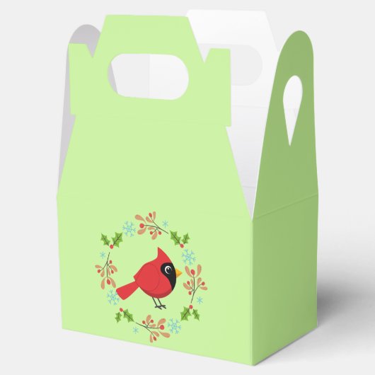 Niedlicher Cartoon Roter Kardinal mit Blume Geschenkschachtel (Geöffnet)