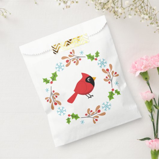 Niedlicher Cartoon Roter Kardinal mit Blume Geschenktütchen (Versiegelt)