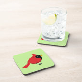 Niedlicher Cartoon Roter Kardinal mit Blume Getränkeuntersetzer (Rechte Seite)