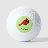 Niedlicher Cartoon Roter Kardinal mit Blume Golfball (Vorderseite)