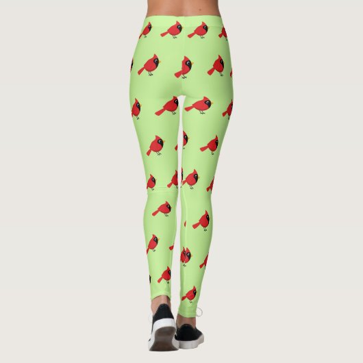Niedlicher Cartoon Roter Kardinal mit Blume Leggings (Rückseite)