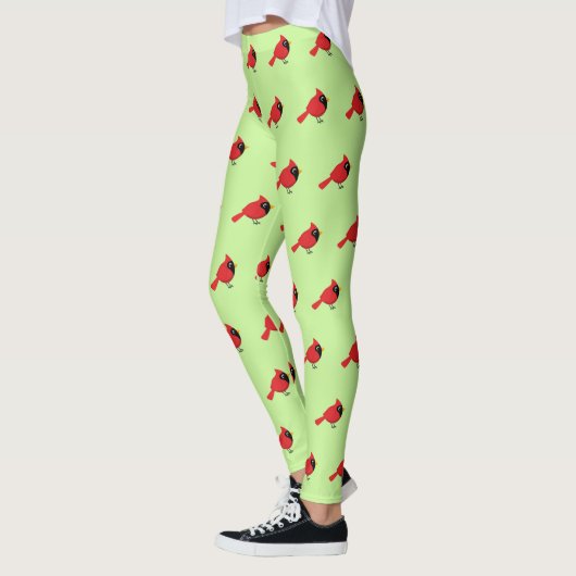 Niedlicher Cartoon Roter Kardinal mit Blume Leggings (Links)