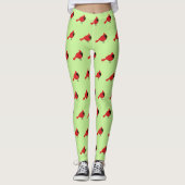 Niedlicher Cartoon Roter Kardinal mit Blume Leggings (Vorderseite)