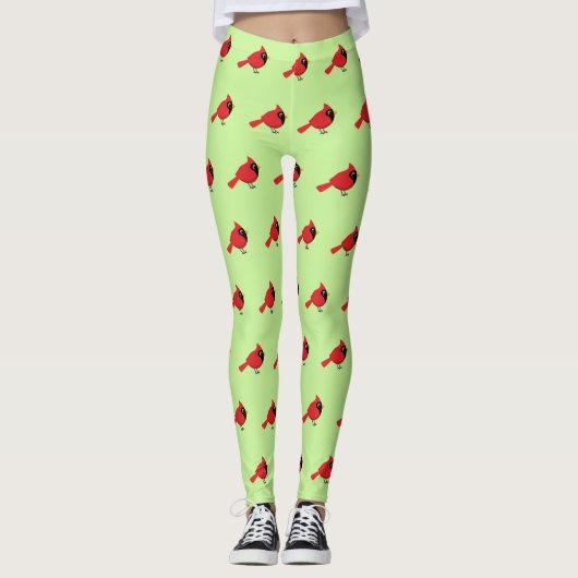 Niedlicher Cartoon Roter Kardinal mit Blume Leggings (Vorderseite)