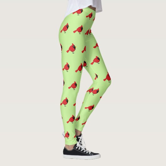 Niedlicher Cartoon Roter Kardinal mit Blume Leggings (Rechts)