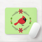 Niedlicher Cartoon Roter Kardinal mit Blume Mousepad (Mit Mouse)