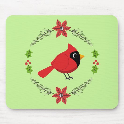 Niedlicher Cartoon Roter Kardinal mit Blume Mousepad (Vorne)
