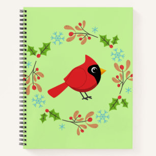 Niedlicher Cartoon Roter Kardinal mit Blume Notizblock