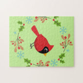Niedlicher Cartoon Roter Kardinal mit Blume Puzzle (Horizontal)