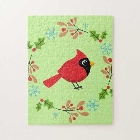 Niedlicher Cartoon Roter Kardinal mit Blume Puzzle (Vertikal)