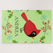 Niedlicher Cartoon Roter Kardinal mit Blume Puzzle (Horizontal)