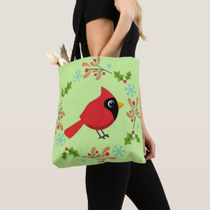 Niedlicher Cartoon Roter Kardinal mit Blume Tasche