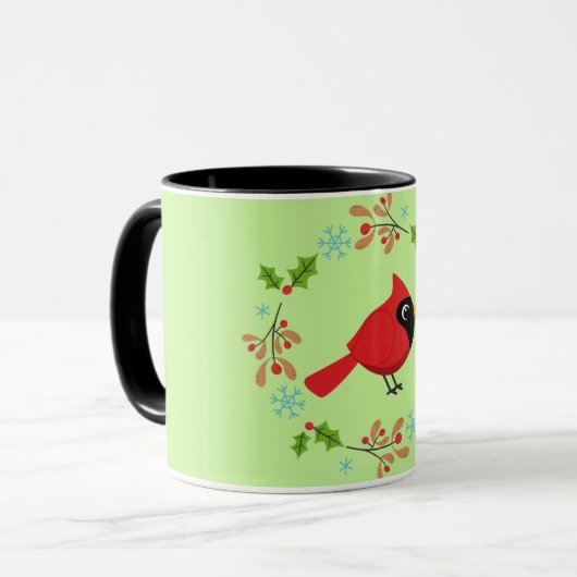 Niedlicher Cartoon Roter Kardinal mit Blume Tasse (Vorderseite Links)