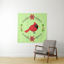 Niedlicher Cartoon Roter Kardinal mit Blume Wandteppich