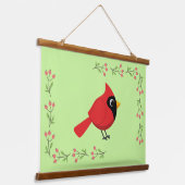 Niedlicher Cartoon Roter Kardinal mit Blume Wandteppich Mit Holzrahmen (Gewinkelt)
