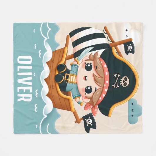 Niedlicher Cartoon Sailor Pirate Boy and Pirate Sh Fleecedecke (Vorderseite (Horizontal))
