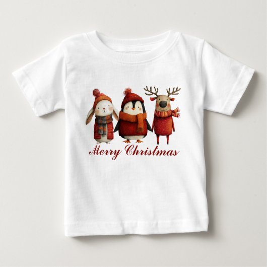 Niedlicher Cartoon Santa Animals Frohe Weihnachten Baby T-shirt (Vorderseite)