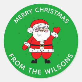 Niedlicher Cartoon Santa Christmas Green Runder Aufkleber
