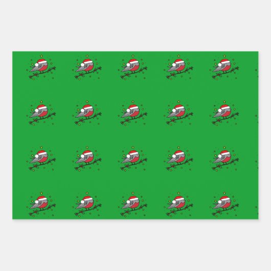 Niedlicher Cartoon Santa Robin Gingerbread Man Geschenkpapier Set (Vorderseite)