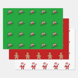 Niedlicher Cartoon Santa Robin Gingerbread Man Geschenkpapier Set