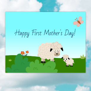 Niedlicher Cartoon Schafe glücklich Erster Muttert Postkarte