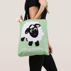 Niedlicher Cartoon Schafe Name Green Tote Bag Tasche