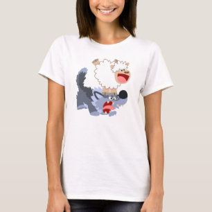 Niedlicher Cartoon Schafe spielen mit Wolf Women T T-Shirt