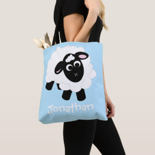 Niedlicher Cartoon Schafname Blue Totbeutel Tasche