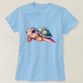 Niedlicher Cartoon Schildkröte mit farbiger Musche T-Shirt (Design vorne)