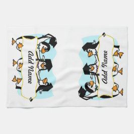 Niedlicher Cartoon Schließe Pinguine mit Banner Küchentuch