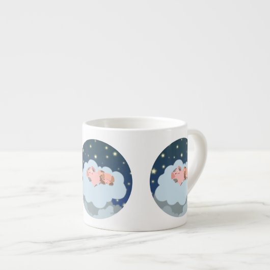 Niedlicher Cartoon Schlummerierung Ferkel Espresso Espressotasse (Vorderseite Rechts)