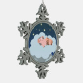 Niedlicher Cartoon Schlummerierung Ferkel Zinnschm Schneeflocken Zinn-Ornament (Links)