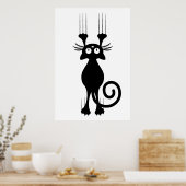 Niedlicher Cartoon Schwarze Katze Poster (Küche)