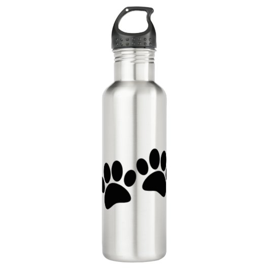 Niedlicher Cartoon Schwarze Welpe Paw Prints Edelstahlflasche (Vorderseite)