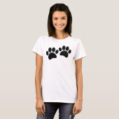 Niedlicher Cartoon Schwarze Welpe Paw Prints T-Shirt (Vorne ganz)