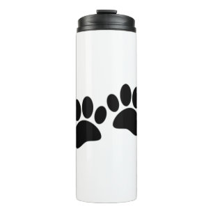 Niedlicher Cartoon Schwarze Welpe Paw Prints Thermosbecher