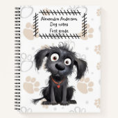Niedlicher Cartoon Schwarzer Welpe auf Pfotenhinte Notizblock (Vorderseite)