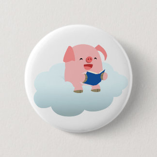 Niedlicher Cartoon-Schwein-Leser auf Button
