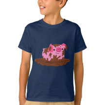 Niedlicher Cartoon Schweinchen im T - Shirt der Mu
